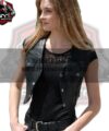 Snap-Up Jean Style Black Leather Crop Women Vest | Custom Handmade | Classic | Vintage