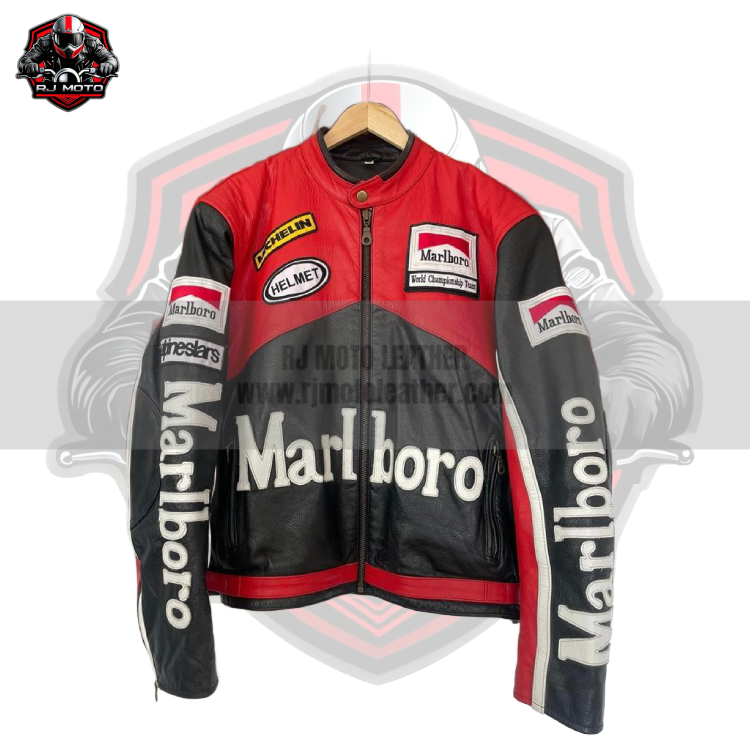 Marlboro Vintage Streetwear Motorbike Racing Leather Jacket - Marlboro Handmade Custom Motorcycle Vintage Jacket for Men & Women