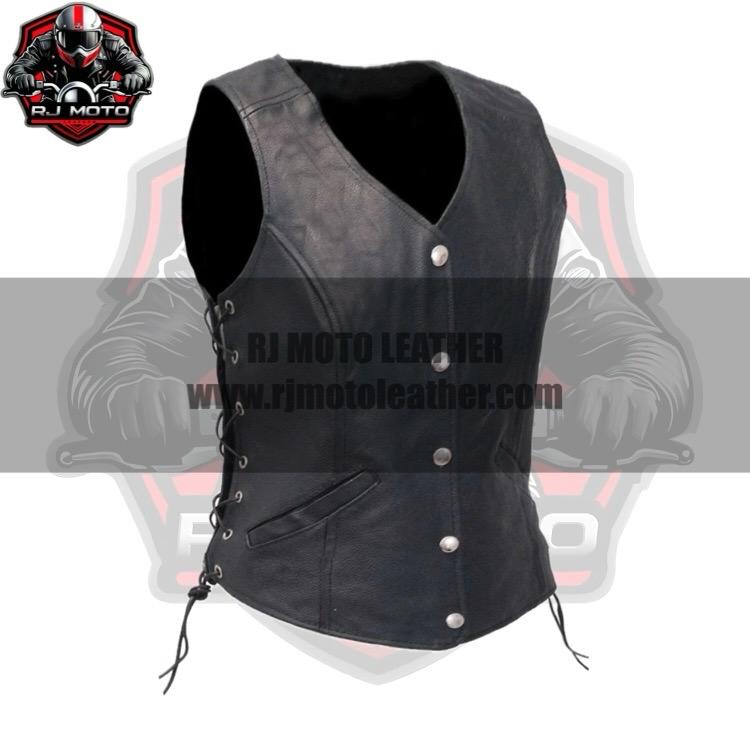 Women's Classic Side Lace Black Leather Vest | Gun Holder | Custom Handmade | Classic | Vintage
