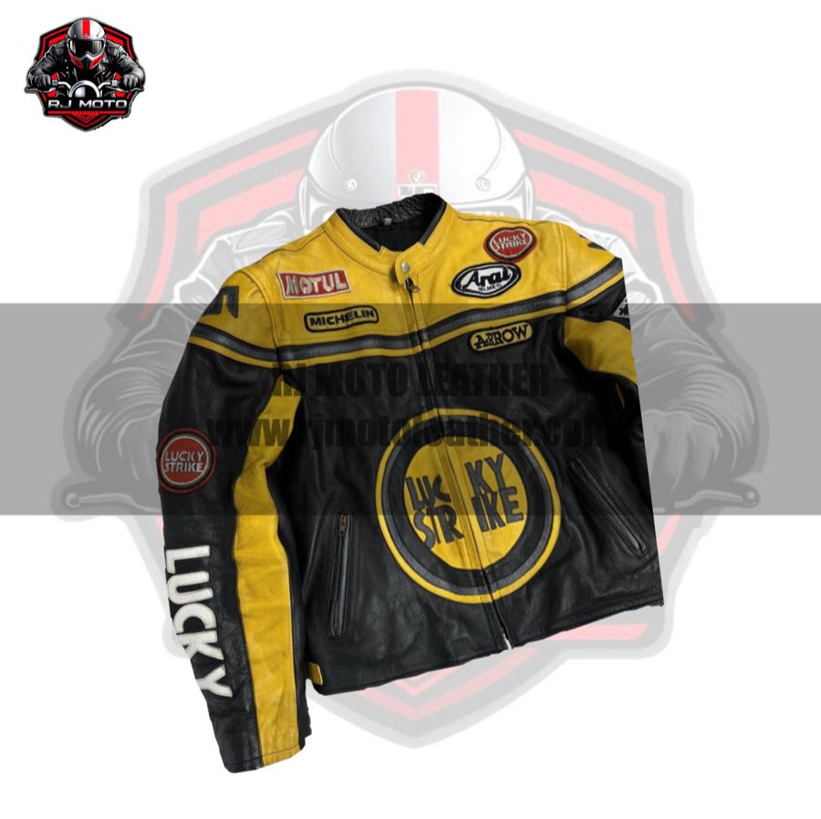 Lucky Strike Vintage Streetwear Motorbike Racing Leather Jacket