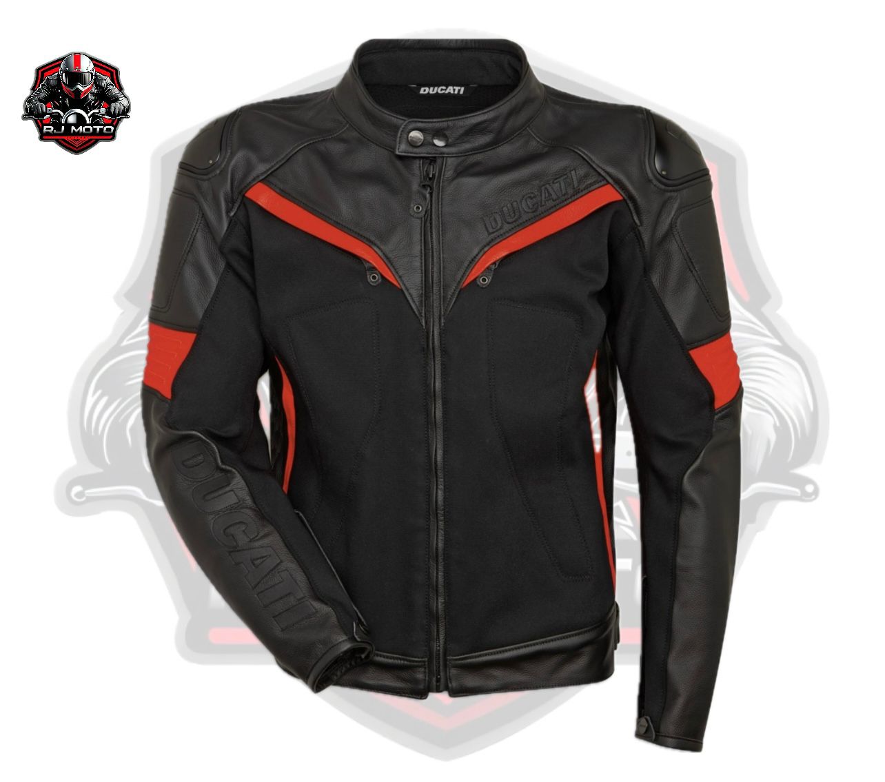 Ducati Leather & Fabric Fighter C2 Jacket - Leather Motorcycle Jacket - CE Approved Protection - Exclusive New Model